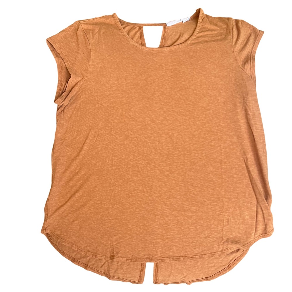 Sigrid Olsen Top Womens Large Orange Excellent Slub Knit Split Back Keyhole Cap